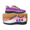 Purple and white custom sneakers with Greek letters.