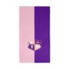 Pink and purple flag with crest design.