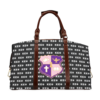 Designer monogram handbag with emblem-decoration.